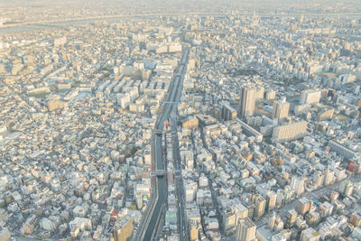 High angle view of crowd in city