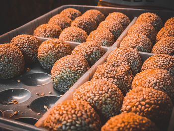 High angle view of fruits for sale at market stall