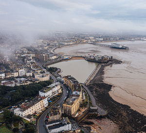 High angle view of bridge over river in city