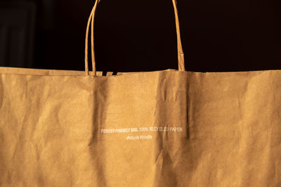 Close-up of eco friendly paper bag