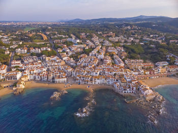 High angle view of buildings in city