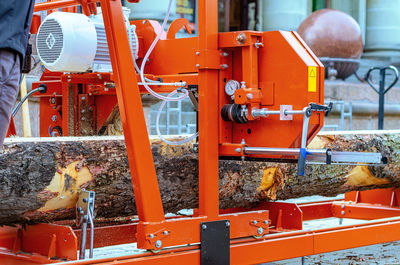 Mobile sawmill. cutting tree logs on boards