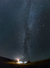 Scenic view of star field against sky at night. askhi mountain 