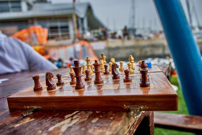 Chess pieces on table