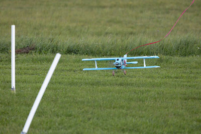 High angle view of soccer field