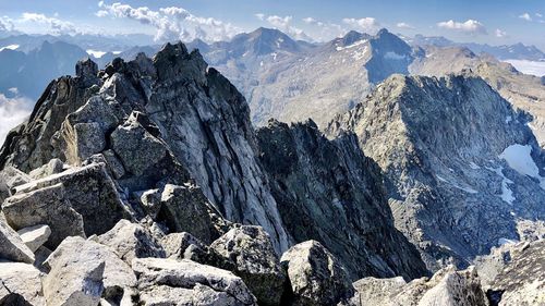Panoramic view of rocky mountains against sky