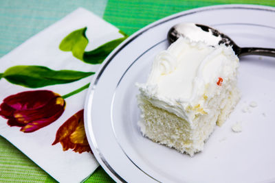 Close-up of dessert served on table