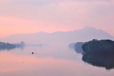 Scenic view of lake against sky during sunset