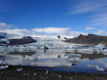 Scenic view of frozen lake against sky