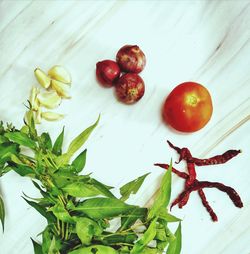 High angle view of fruits on table