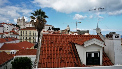 Buildings in town against sky