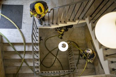 Firefighters on staircase