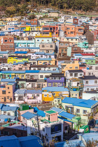 High angle view of buildings in city