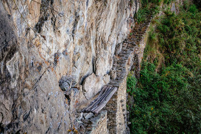 Old inca bridge in machu picchu