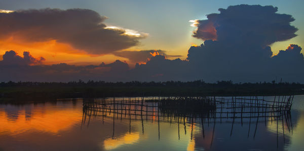 Scenic view of lake against sky during sunset