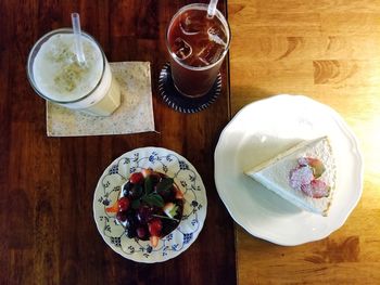 High angle view of breakfast served on table
