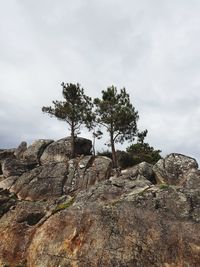 Low angle view of rock formation against sky