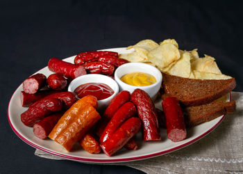 Close-up of served strawberries in plate