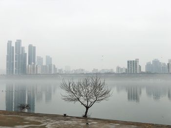 Buildings in city against sky during winter