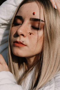 Close-up portrait of a beautiful young woman