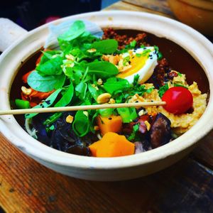 Close-up of food in bowl on table