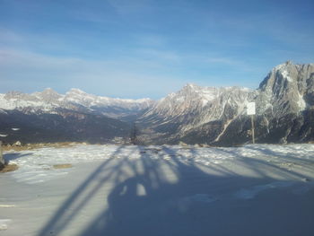 Scenic view of snowcapped mountains against sky