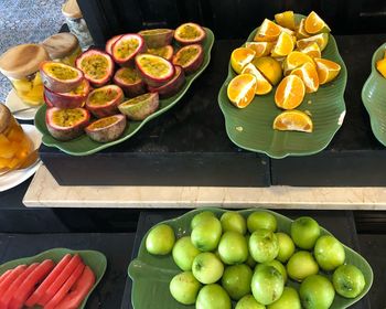 High angle view of fruits for sale at market stall