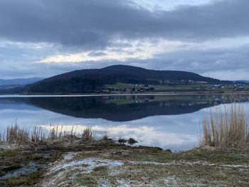 Scenic view of lake against sky