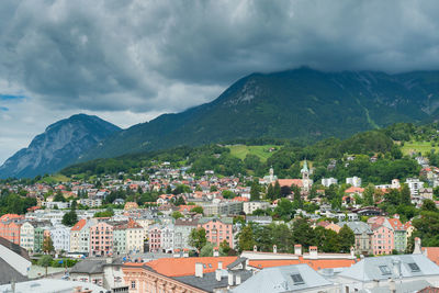 High angle view of townscape against sky