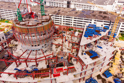 High angle view of buildings in city