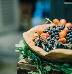 Close-up of berries in bowl on table
