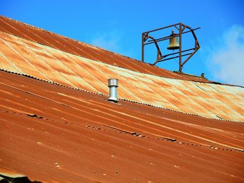 Low angle view of crane against sky