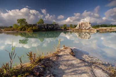 Scenic view of lake against sky