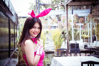 Portrait of beautiful woman in rabbit costume