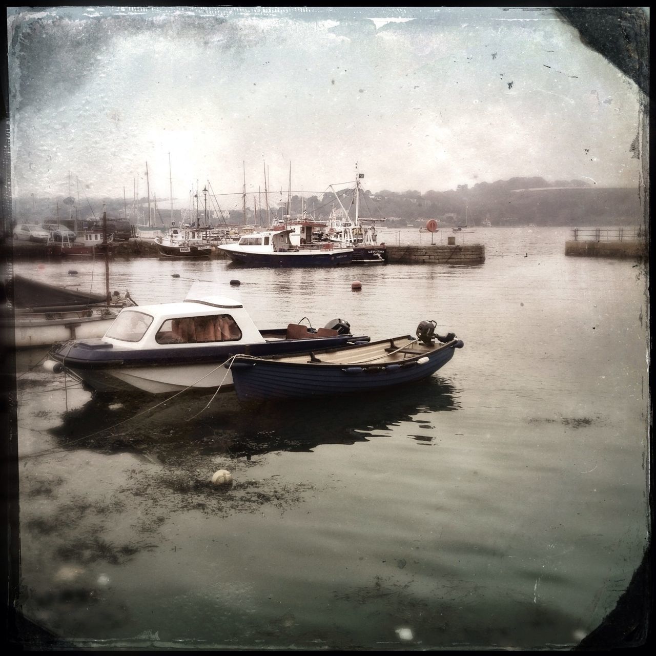 nautical vessel, transportation, mode of transport, boat, water, moored, sky, sea, harbor, mast, sailboat, transfer print, auto post production filter, reflection, waterfront, nature, tranquility, travel, tranquil scene, day