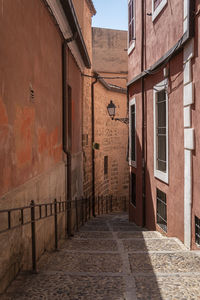 Footpath amidst buildings in city