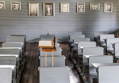 Interior of empty seats in classroom
