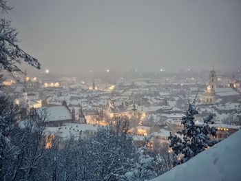 High angle view of townscape against sky during winter