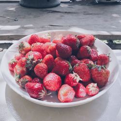 Close-up of red berries in bowl