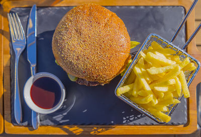 High angle view of orange on table