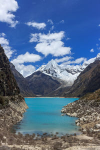 Scenic view of snowcapped mountains against sky