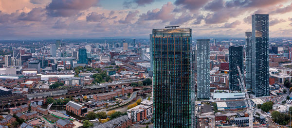 Aerial view of manchester city in uk