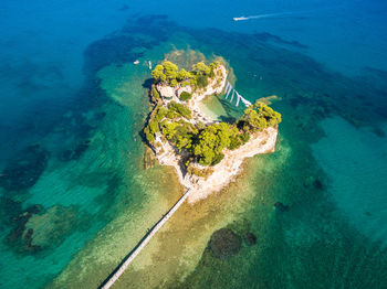 Aerial view of harbor at sea