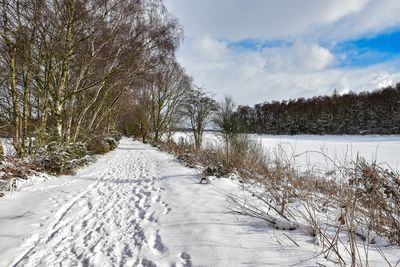 Snow covered landscape against sky