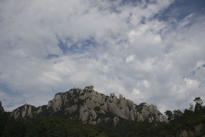 Low angle view of rock formations against sky