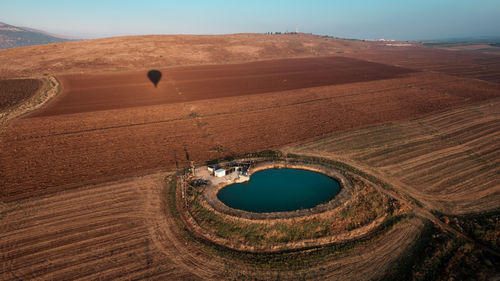 High angle view of land against sky