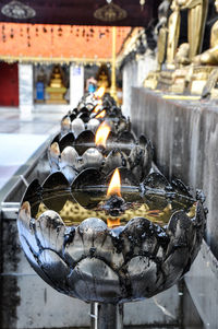 Close-up of illuminated candles