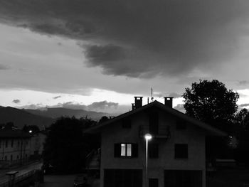 Houses against cloudy sky