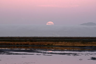 Scenic view of lake against sky during sunset