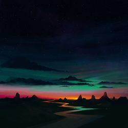 Scenic view of silhouette star field against sky at night